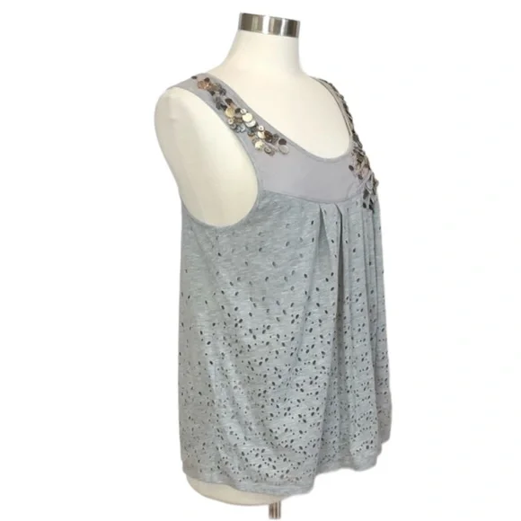 Anthropologie Deletta Gray Beaded Tank Top with Cut Outs - Picture 8 of 16